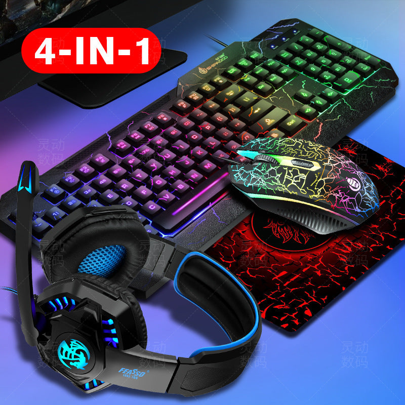 Explosion Crack Illuminant Keyboard Mouse Headset Four-piece Set