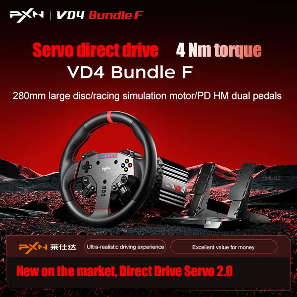 PXN V4D Bundle Racing Wheel 4Nm Force Feedback Simulator Gaming Steering Wheel PXN VD Series Direct Drive Servo Motor For PC