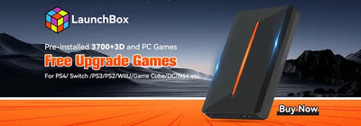 LaunchBox gaming HDD with 3700+ games for PS4, Switch, PS3, and more, featured with 'Buy Now' button.