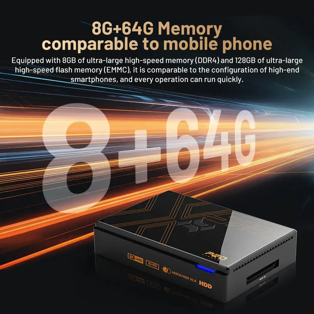 Kinhank Super Console X5 Pro showcasing 8GB RAM and 64GB storage, comparable to mobile phones.