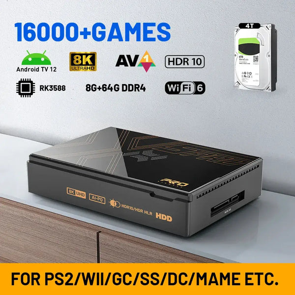 Kinhank Super Console X5 Pro with 16000+ games, Android TV 12, 8G RAM, supported for PS2/Wii/GC/DC.
