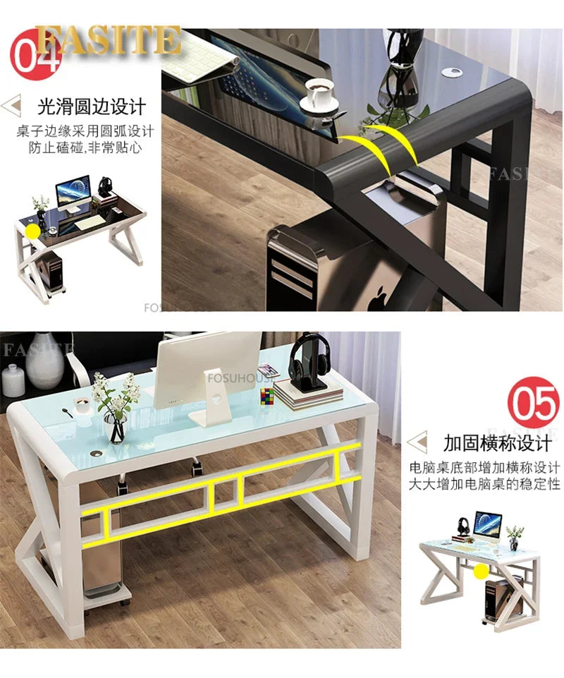 Modern Tempered Glass Tables For Office Furniture Computer desk Tables Light Luxury Gaming Table