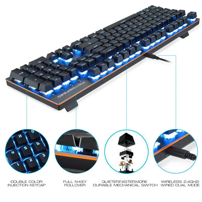 GK89 Motospeed Mechanical Gaming Keyboard 2.4G Wireless Wired 104 Keys RGB Backlit ABS Keycaps Gaming Keyboard For PC Laptop
