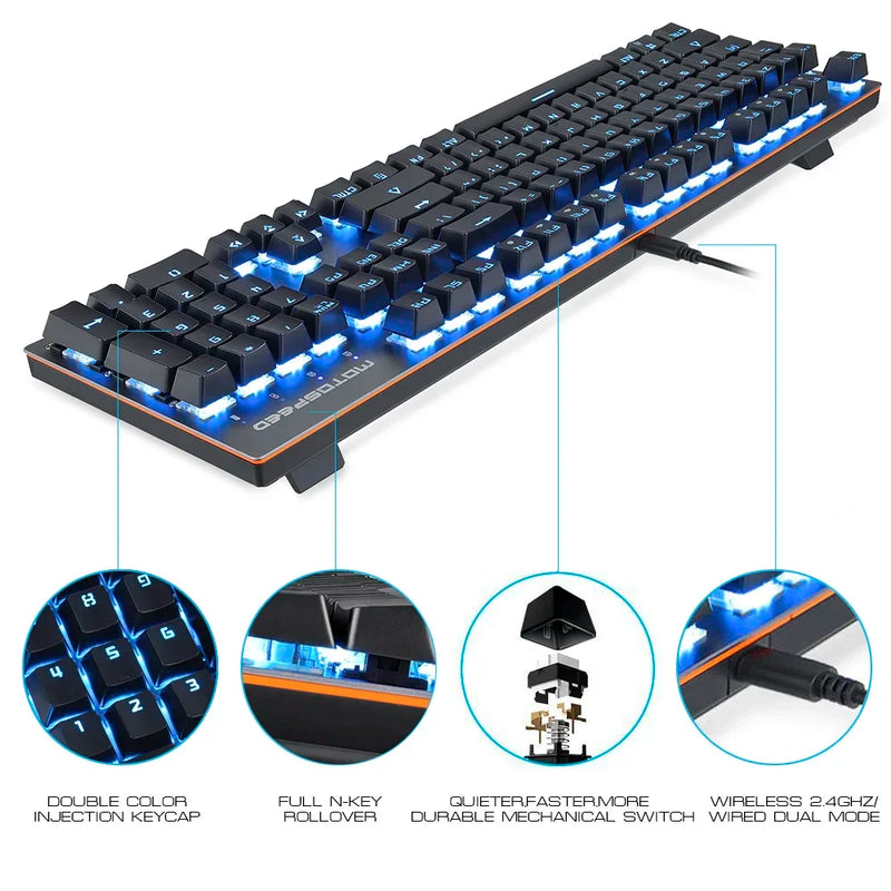 GK89 Motospeed Mechanical Gaming Keyboard 2.4G Wireless Wired 104 Keys RGB Backlit ABS Keycaps Gaming Keyboard For PC Laptop