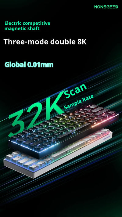 AKKO MonsGeek FUN60 Pro Gaming Keyboard Magnetic E-sport Switch Dual 8K Polling Rate 0.01RT SOCD MT Wireless RGB Custom Keyboard