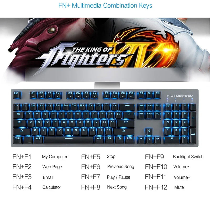 GK89 Motospeed Mechanical Gaming Keyboard 2.4G Wireless Wired 104 Keys RGB Backlit ABS Keycaps Gaming Keyboard For PC Laptop