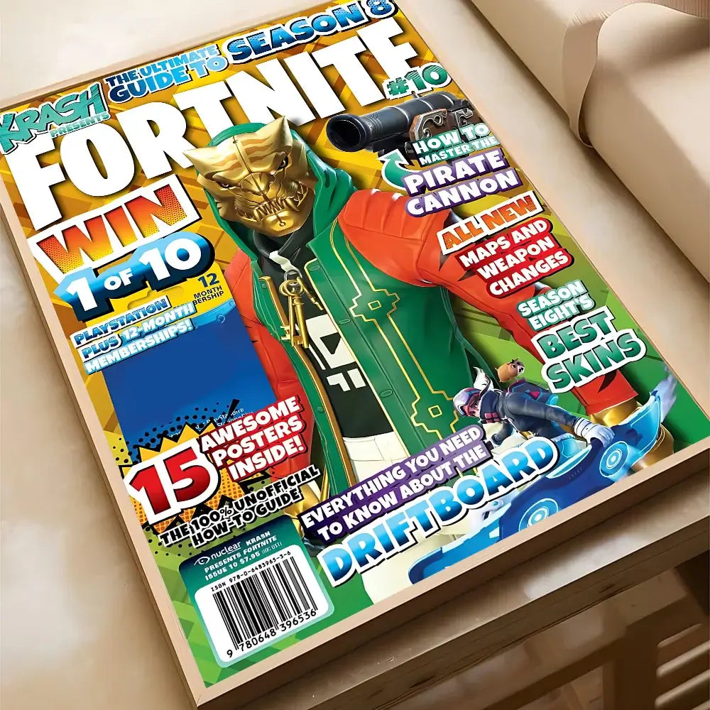 Fortnite Season 6 magazine cover featuring character in green jacket, showcasing tips and game updates for fans.