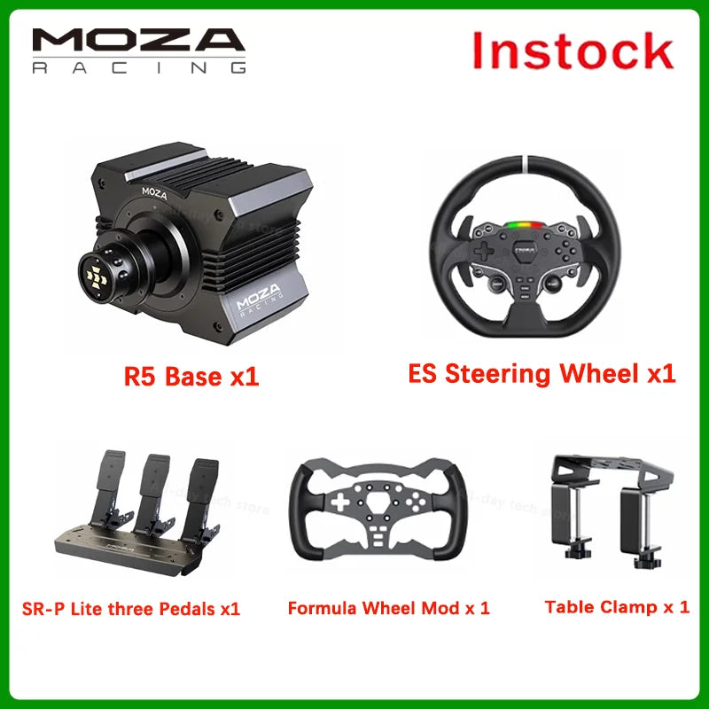 MOZA Racing R5 Direct Drive Wheel Base 5.5 N·m Peak Torque APP Cloud Control with Steering Wheel ,Pedals,Table Clamp