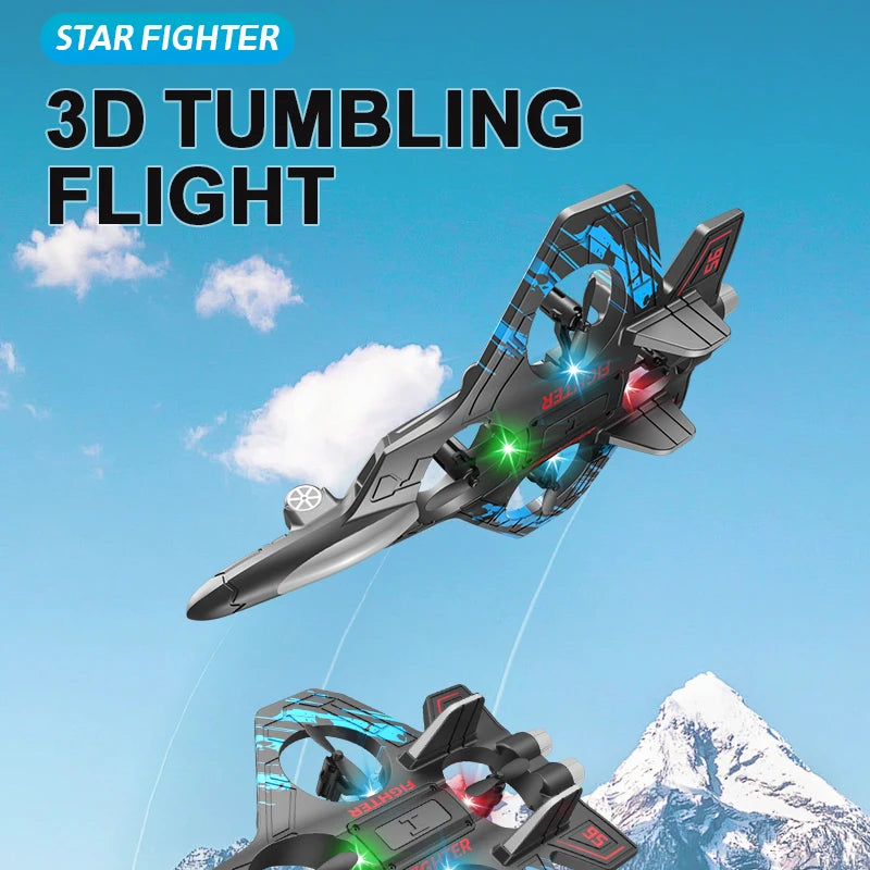 Glider Flying Helicopter RC Hobby Jet Plane 2.4G Stunt Remote Control Foam Fighter Airplane Toy With Light