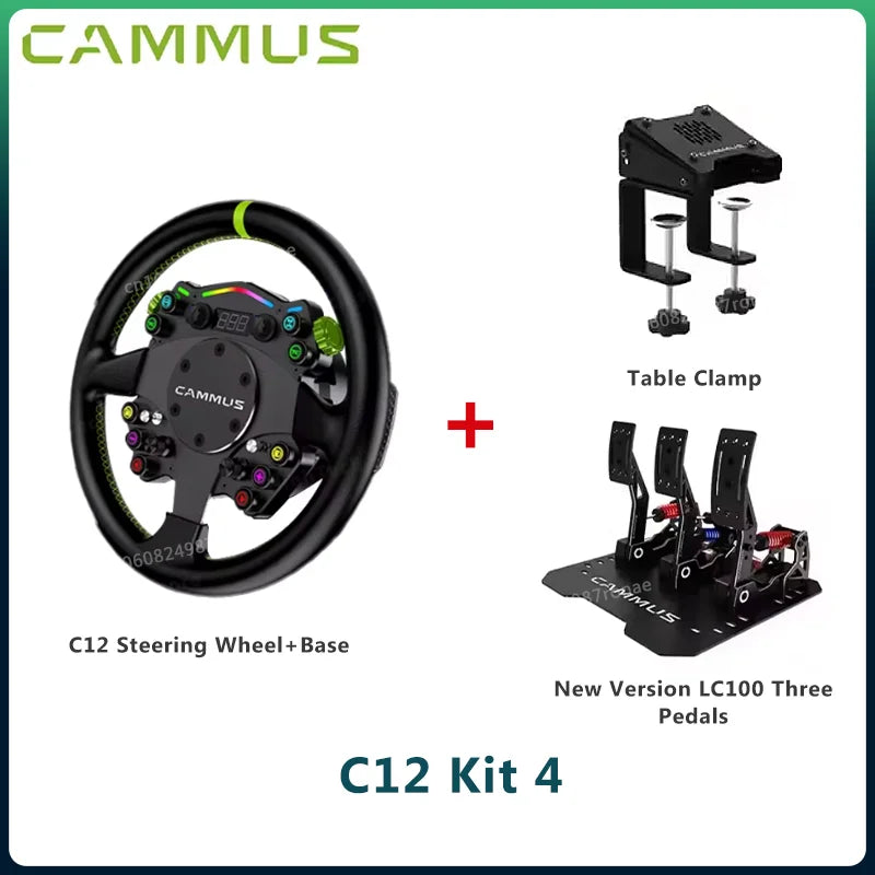 CAMMUS C12 with LC100 pedals kit C12 Direct Drive Steering Wheel Global First includes two T-shaped base flanges