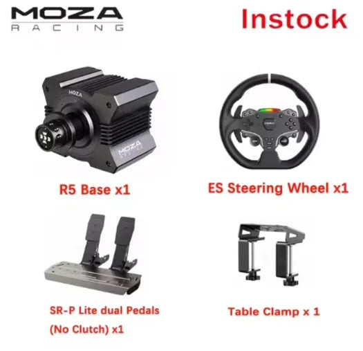 MOZA Racing R5 Bundle Kit Direct Drive Wheel Base 5.5 N·m Peak Torque APP Cloud Control with Steering Wheel ,Pedals,Table Clamp
