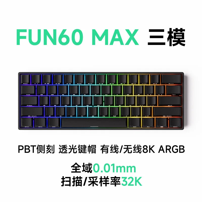 AKKO MonsGeek FUN60 Pro Gaming Keyboard Magnetic E-sport Switch Dual 8K Polling Rate 0.01RT SOCD MT Wireless RGB Custom Keyboard