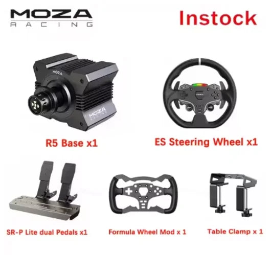 MOZA Racing R5 Bundle Kit Direct Drive Wheel Base 5.5 N·m Peak Torque APP Cloud Control with Steering Wheel ,Pedals,Table Clamp