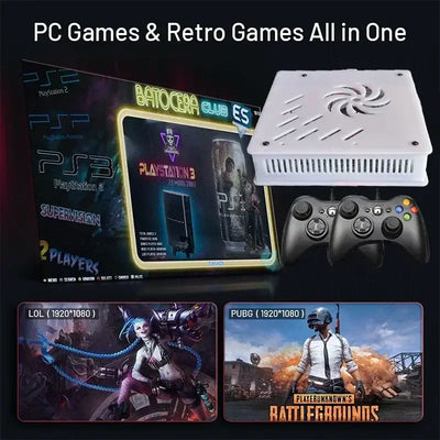 2025 New X8 retro video game console with games and controllers, featuring PC and retro gaming options.