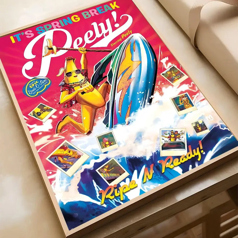 F-Fortnites Peely Spring Break poster art decor for living room, bar, or cafe, featuring vibrant colors and fun design.