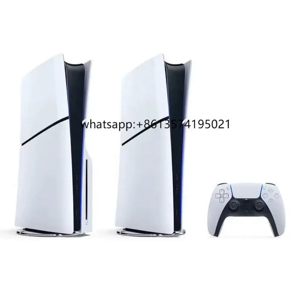 Brand new PS5 Slim digital game console with game controller, supports wired connection and various game formats.