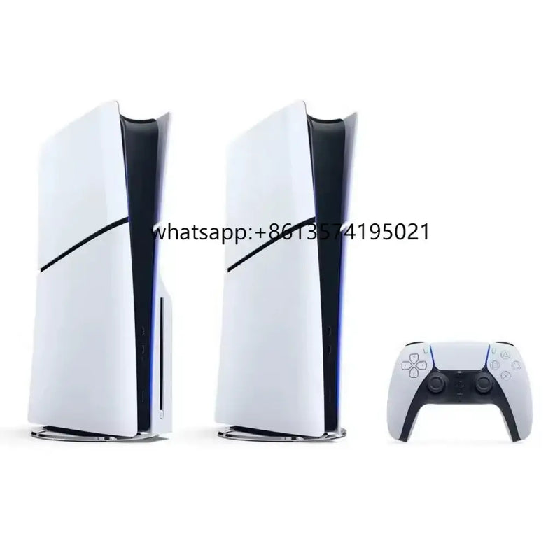 Brand new PS5 Slim digital game console with game controller, supports wired connection and various game formats.