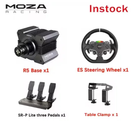 MOZA Racing R5 Bundle Kit Direct Drive Wheel Base 5.5 N·m Peak Torque APP Cloud Control with Steering Wheel ,Pedals,Table Clamp