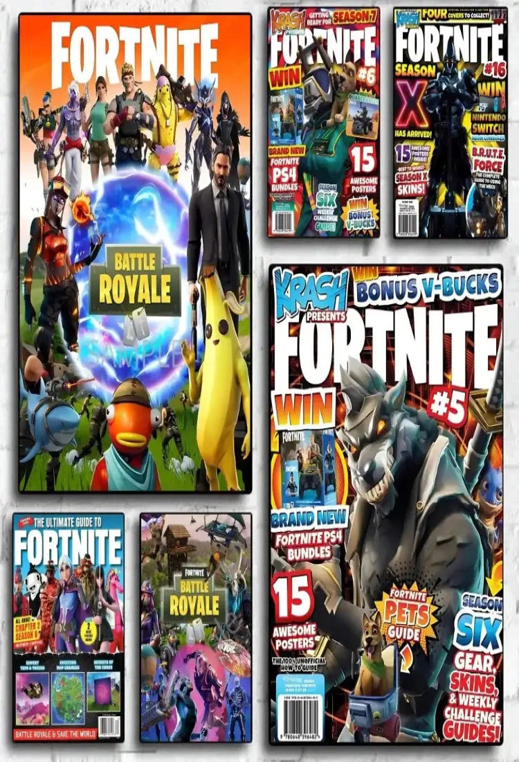Various Fortnite magazine covers showcasing characters, tips, and guides for fans and gamers.
