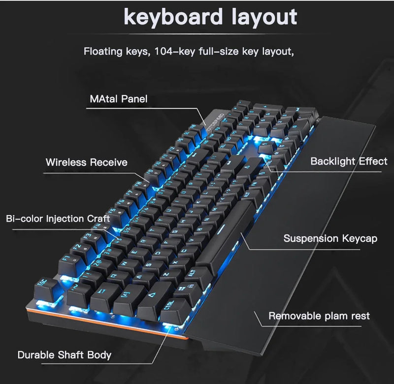 GK89 Motospeed Mechanical Gaming Keyboard 2.4G Wireless Wired 104 Keys RGB Backlit ABS Keycaps Gaming Keyboard For PC Laptop