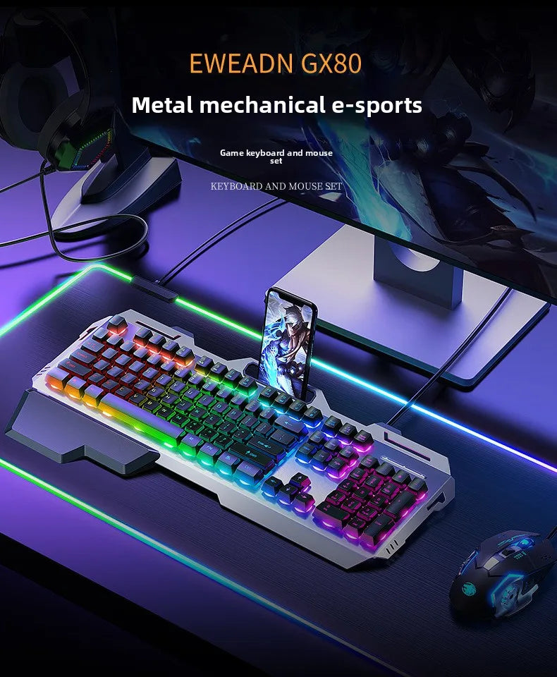 104 Key Ultra Compact Wired Keyboard Electronic Sports Game, Ergonomic Mechanical Feel, Office Computer Specific Mouse