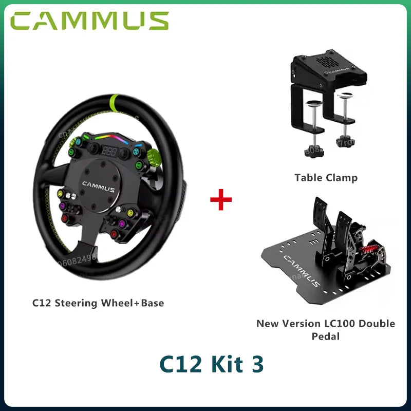 CAMMUS C12 with LC100 pedals kit C12 Direct Drive Steering Wheel Global First includes two T-shaped base flanges