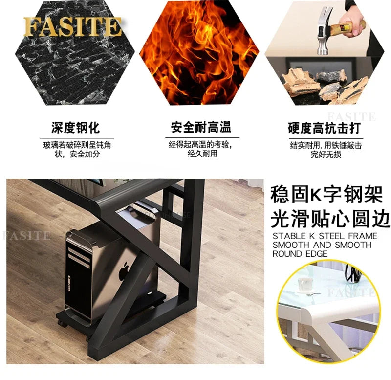 Modern Tempered Glass Tables For Office Furniture Computer desk Tables Light Luxury Gaming Table