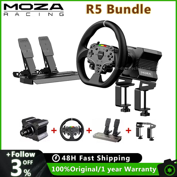 MOZA Racing R5 Direct Drive Wheel Base 5.5 N·m Peak Torque APP Cloud Control with Steering Wheel ,Pedals,Table Clamp