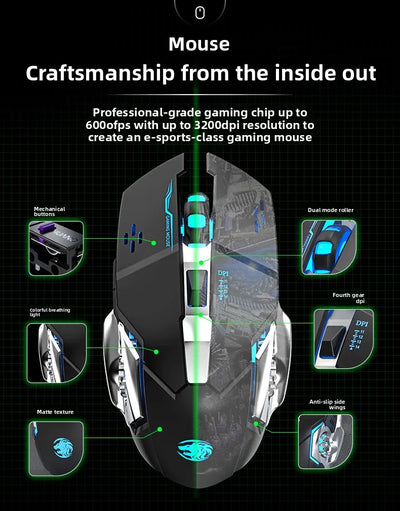 104 Key Ultra Compact Wired Keyboard Electronic Sports Game, Ergonomic Mechanical Feel, Office Computer Specific Mouse