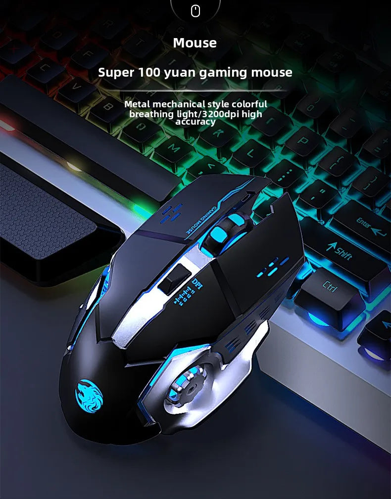 104 Key Ultra Compact Wired Keyboard Electronic Sports Game, Ergonomic Mechanical Feel, Office Computer Specific Mouse