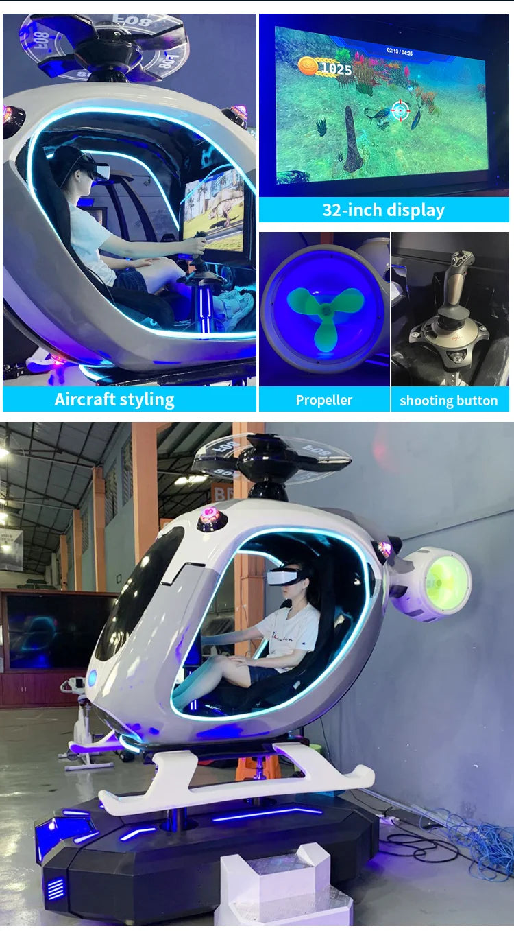 Indoor Playground Motion Flight Simulator Self Driving VR Helicopter Simulator Cockpit