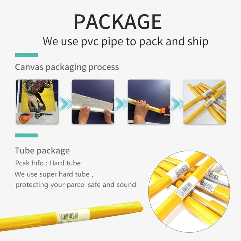 Packaging process for art prints using PVC pipe to ensure safe delivery.