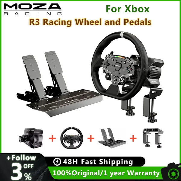 MOZA Racing R3 3.9Nm Direct Drive Wheel Base with ESX Steering Wheel and Pedals for Xbox