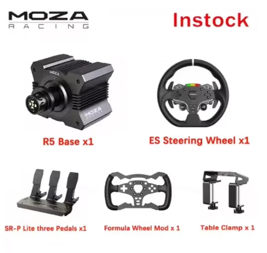 MOZA Racing R5 Bundle Kit Direct Drive Wheel Base 5.5 N·m Peak Torque APP Cloud Control with Steering Wheel ,Pedals,Table Clamp