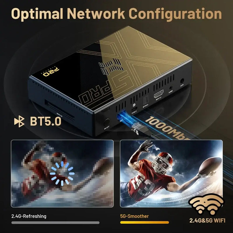 Kinhank Super Console X5 Pro with optimal network configuration, showing BT5.0 and dual-band WiFi options.