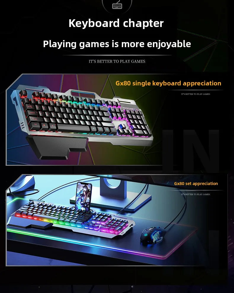 104 Key Ultra Compact Wired Keyboard Electronic Sports Game, Ergonomic Mechanical Feel, Office Computer Specific Mouse