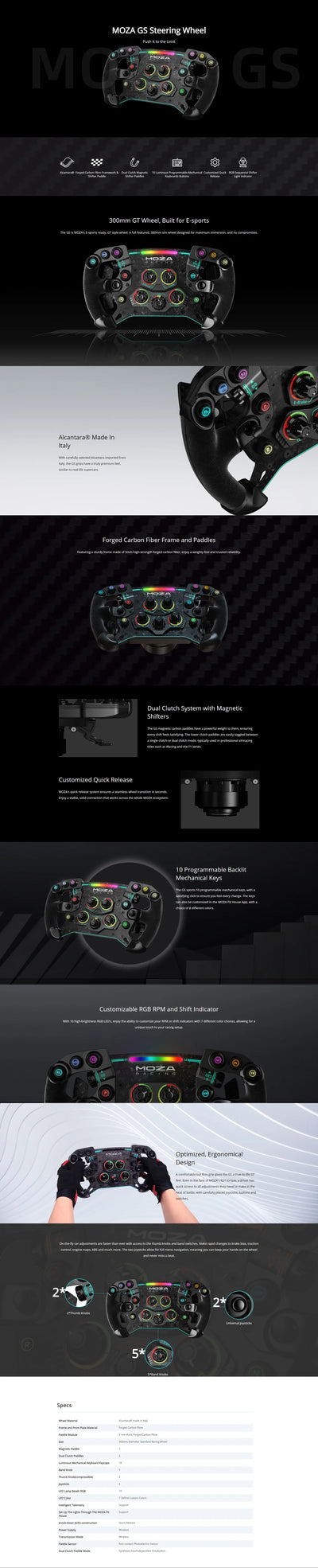 .MOZA Racing GS V2P GT Wheel A full featured 300mm sim wheel with R9 V3 / R12 V2 Direct Drive Wheel Base