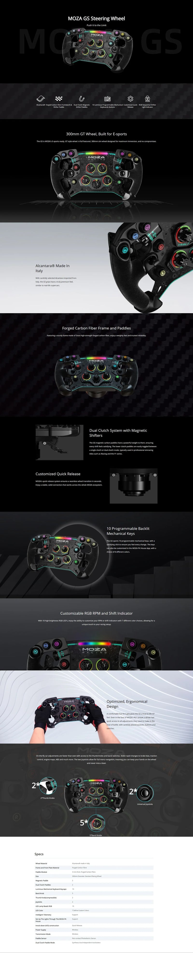 .MOZA Racing GS V2P GT Wheel A full featured 300mm sim wheel with R9 V3 / R12 V2 Direct Drive Wheel Base