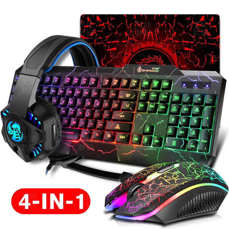 Explosion Crack Illuminant Keyboard Mouse Headset Four-piece Set