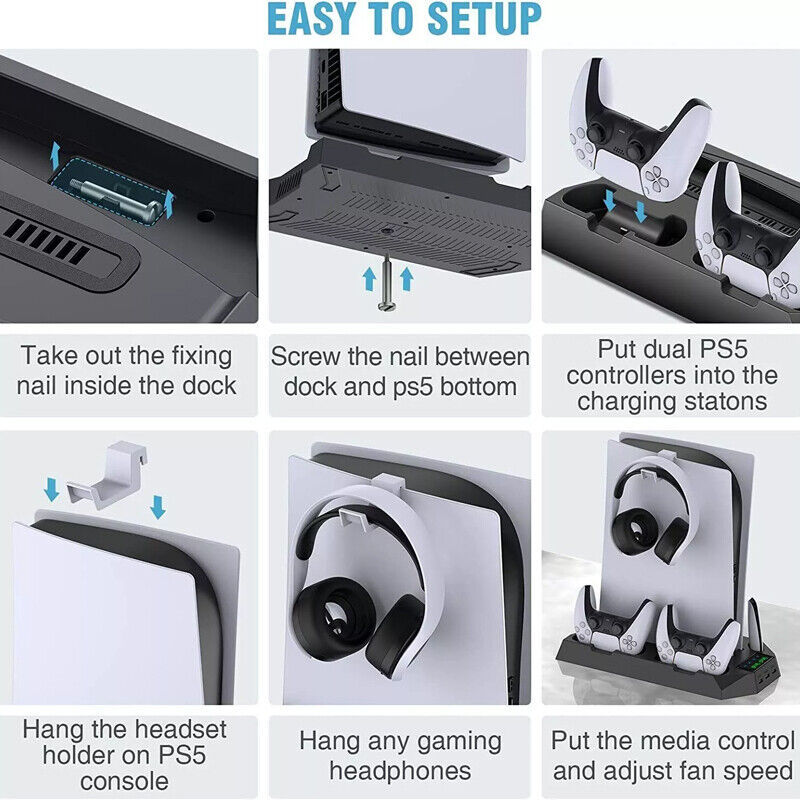 PS5 Vertical Cooling Fan Stand Controller Charger Station For  Playstation 5