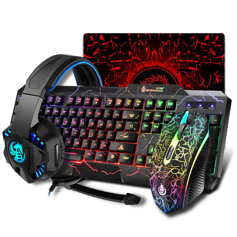 Explosion Crack Illuminant Keyboard Mouse Headset Four-piece Set