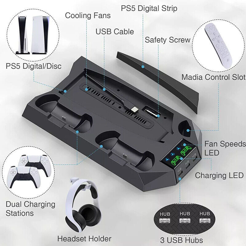 PS5 Vertical Cooling Fan Stand Controller Charger Station For  Playstation 5